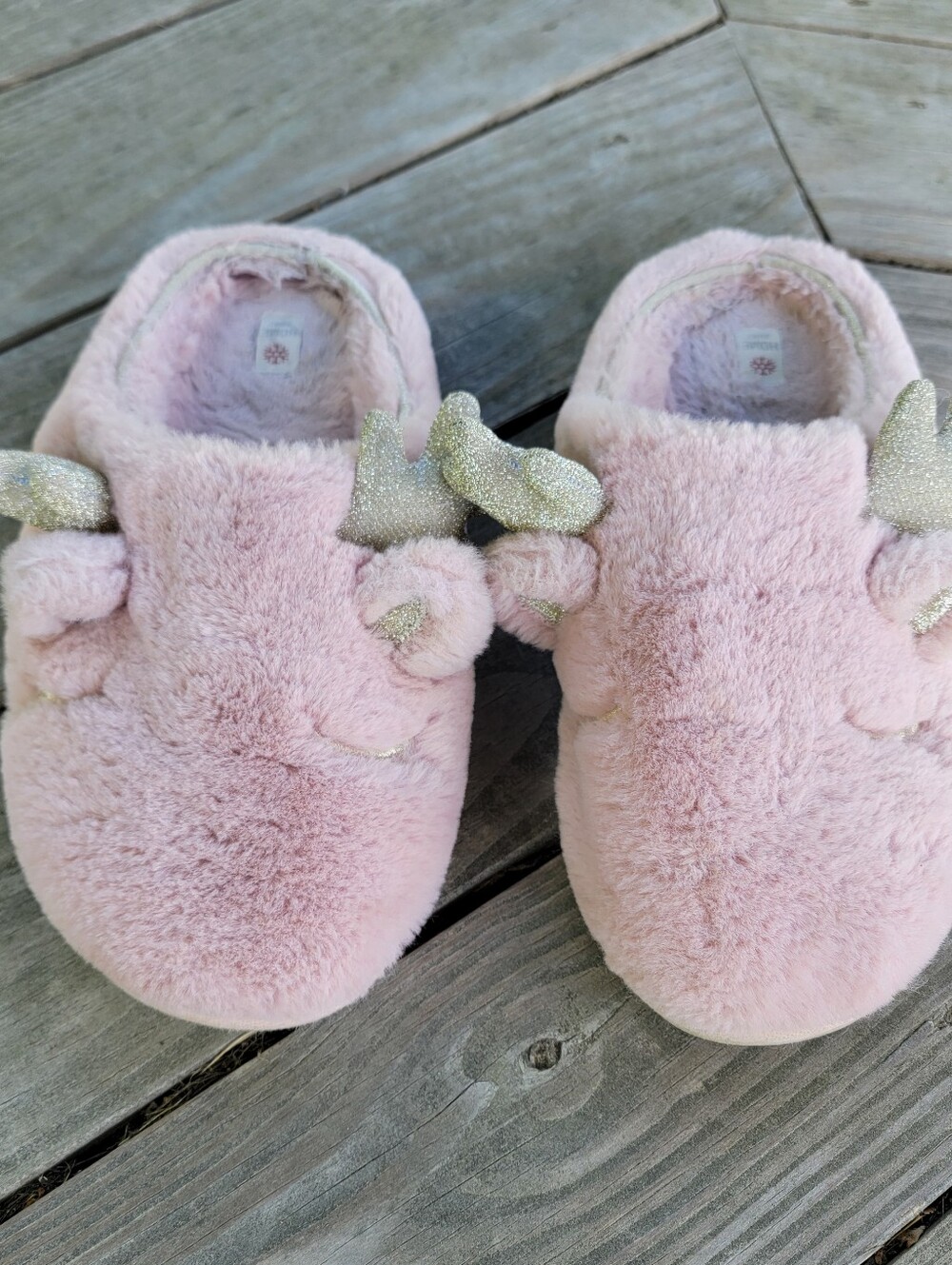 Cute rose gold and pink deer slippers slides with antlers womens size 8 or 41-42